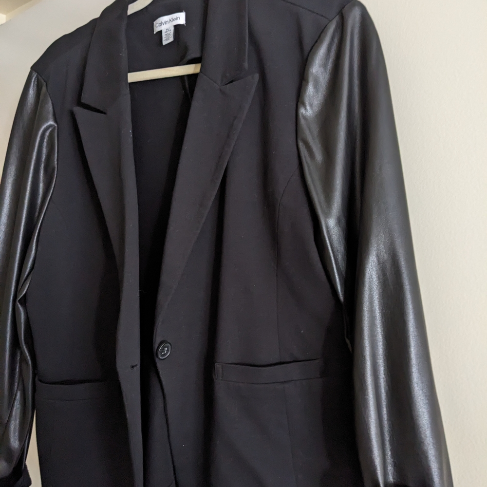 Calvin Klein Black Blazer with Faux Leather Sleeves